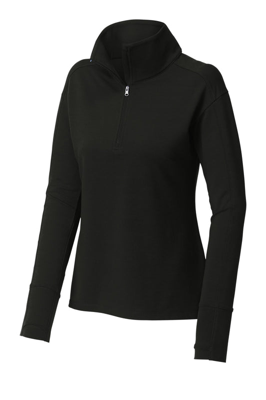 Front View of Black Sport-Tek Women's Sport-Wick Flex Fleece 1/4-Zip. LST561