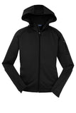 Front View of Black Sport-Tek Women's Tech Fleece Full-Zip Hooded Jacket. L248