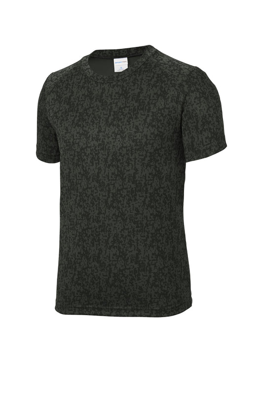 Front View of Black Sport-Tek Youth Digi Camo Tee. YST460