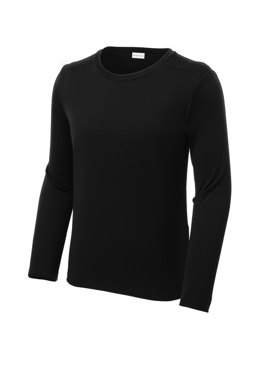 Front View of Black Sport-Tek Youth Posi-UV Pro Long Sleeve Tee. YST420LS
