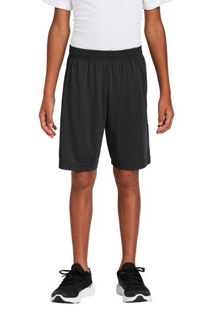 Front View of Black Sport-Tek Youth PosiCharge Competitor Pocketed Short. YST355P