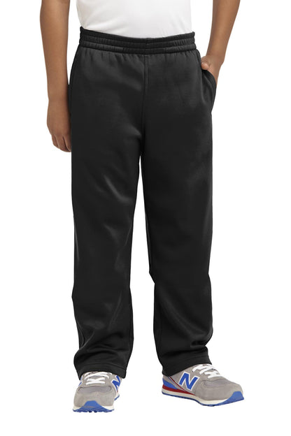 Front View of Black Sport-Tek Youth Sport-Wick Fleece Pant. YST237
