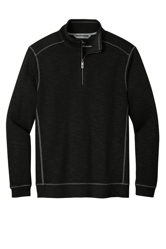 Front View of Black Tommy Bahama Tobago Bay 1/2-Zip ST226342TB