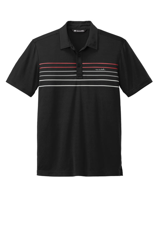 Front View of Black TravisMathew Coto Performance Chest Stripe Polo TM1MY400