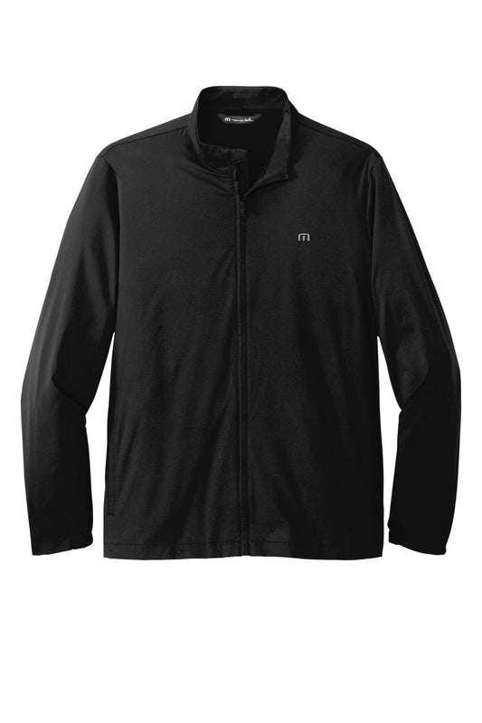 Front View of Black TravisMathew Surfside Full-Zip Jacket. TM1MU422