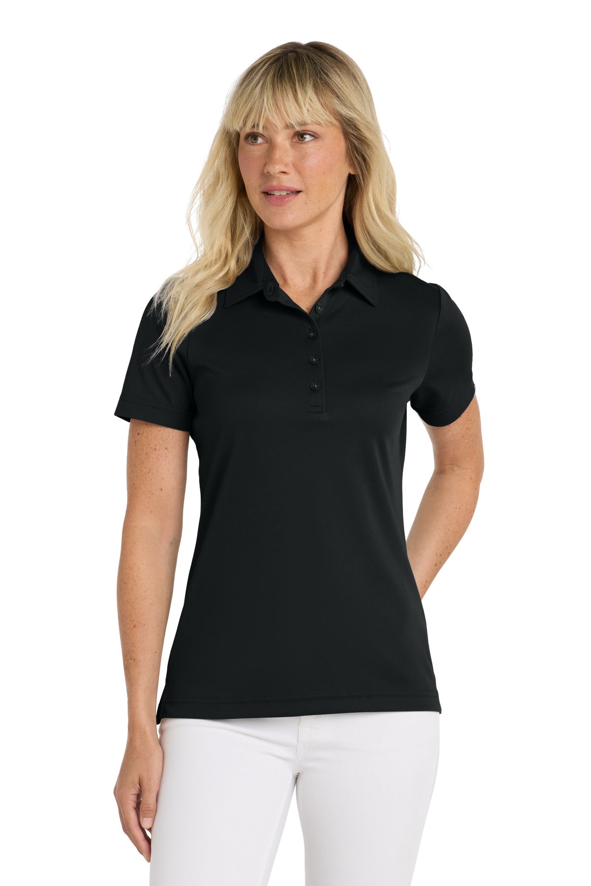 Front View of Black TravisMathew Women's Oceanside Solid Polo TM1WW001