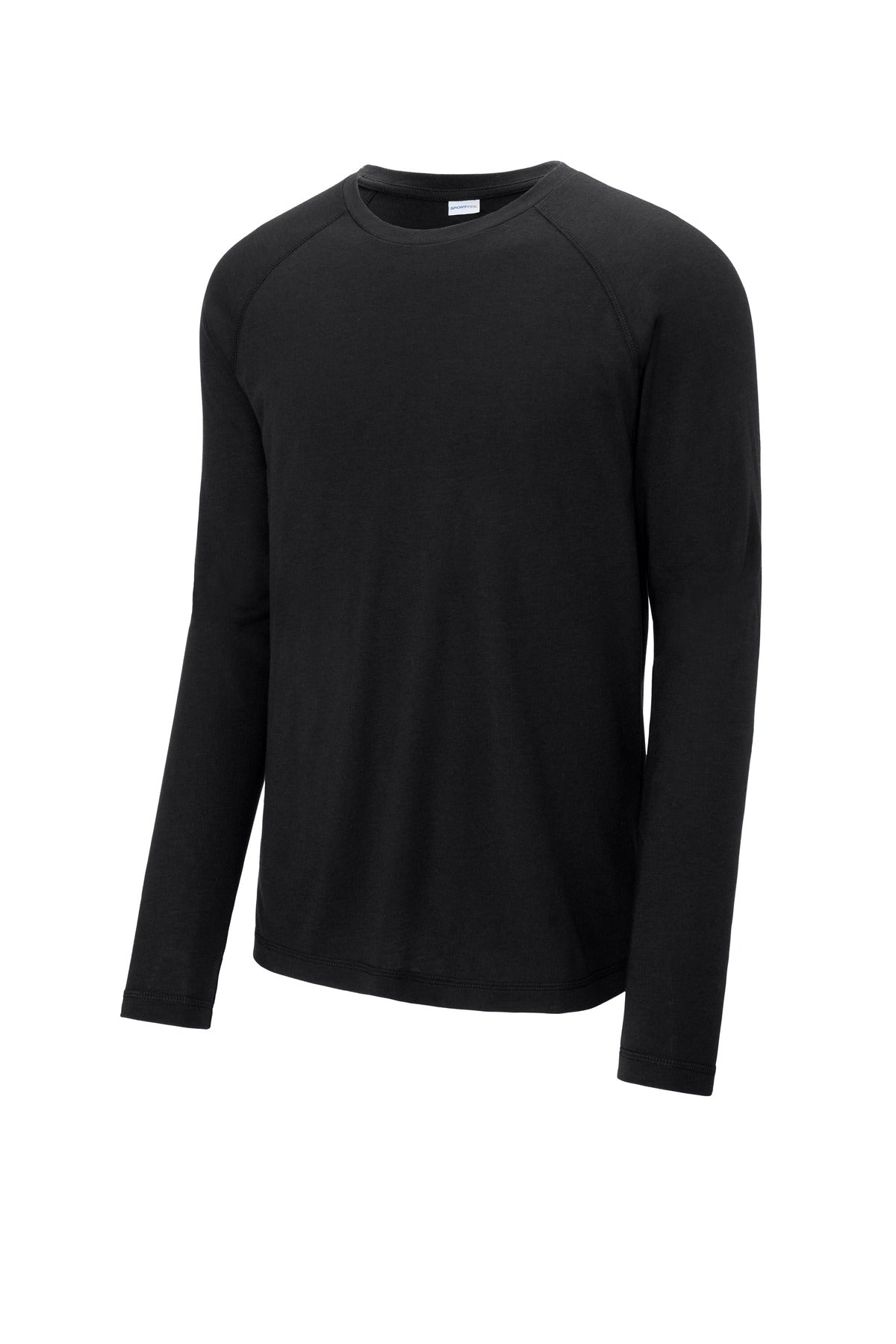 Front View of Black Triad So Sport-Tek PosiCharge Long Sleeve Tri-Blend Wicking Raglan Tee ST400LS