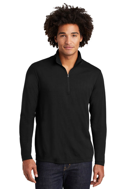 Front View of Black Triad So Sport-Tek PosiCharge Tri-Blend Wicking 1/4-Zip Pullover. ST407