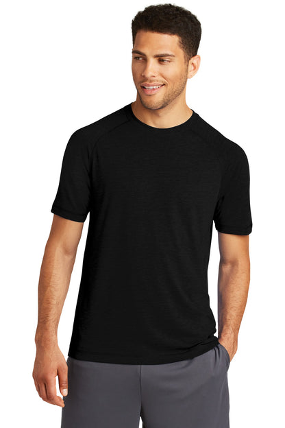 Front View of Black Triad So Sport-Tek PosiCharge Tri-Blend Wicking Raglan Tee. ST400