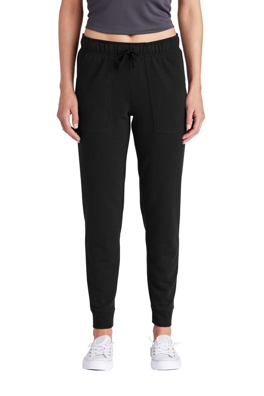 Front View of Black Triad So Sport-Tek Women's PosiCharge Tri-Blend Wicking Fleece Jogger LST299