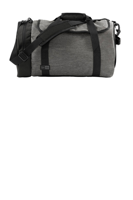 Front View of Black Tw He/Bk New Era Legacy Duffel. NEB800