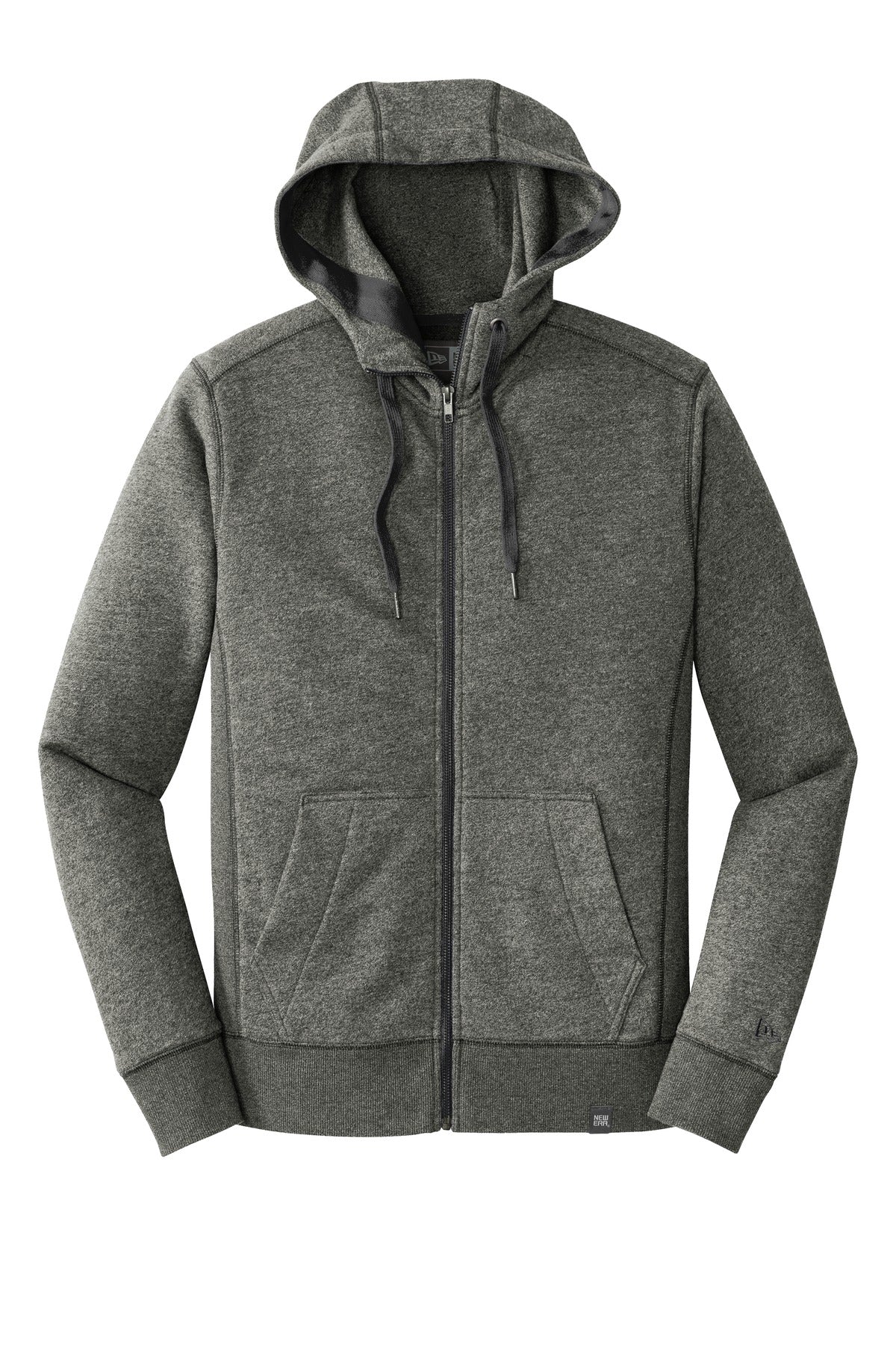 Front View of Black Twist New Era French Terry Full-Zip Hoodie. NEA502