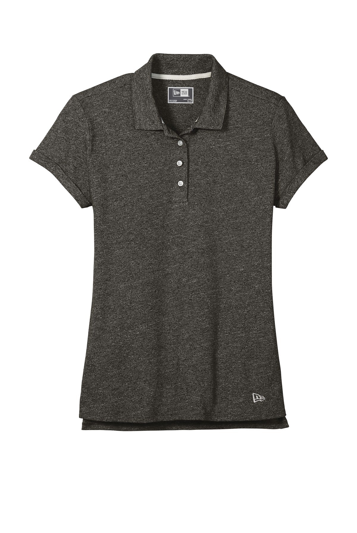 Front View of Black Twist New Era Women's Slub Twist Polo LNEA301