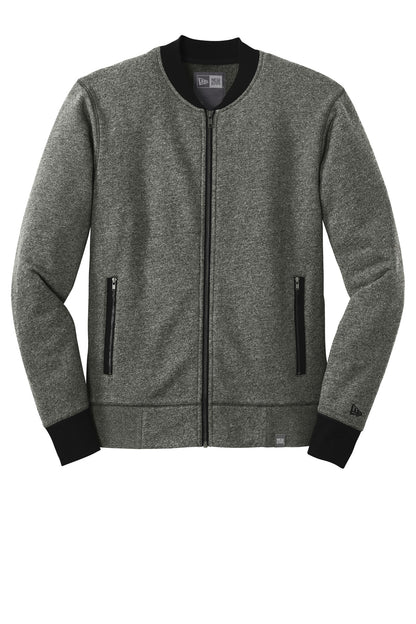 Front View of Black Twist/Bk New Era French Terry Baseball Full-Zip. NEA503