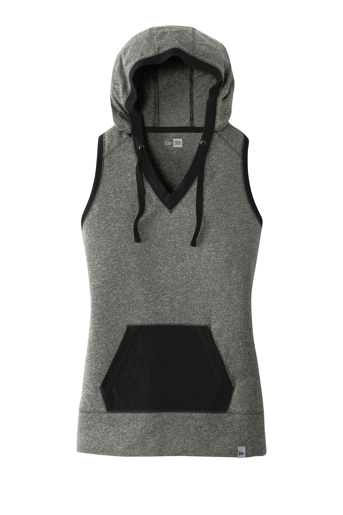Front View of Black Twist/Bk New Era Women's Heritage Blend Hoodie Tank. LNEA106