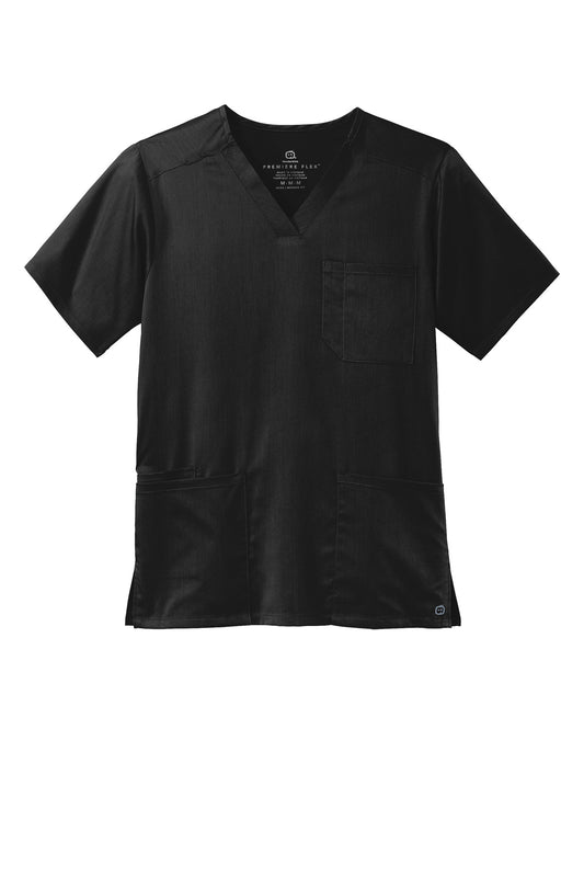 Front View of Black Wink Men's Premiere Flex V-Neck Top WW5068