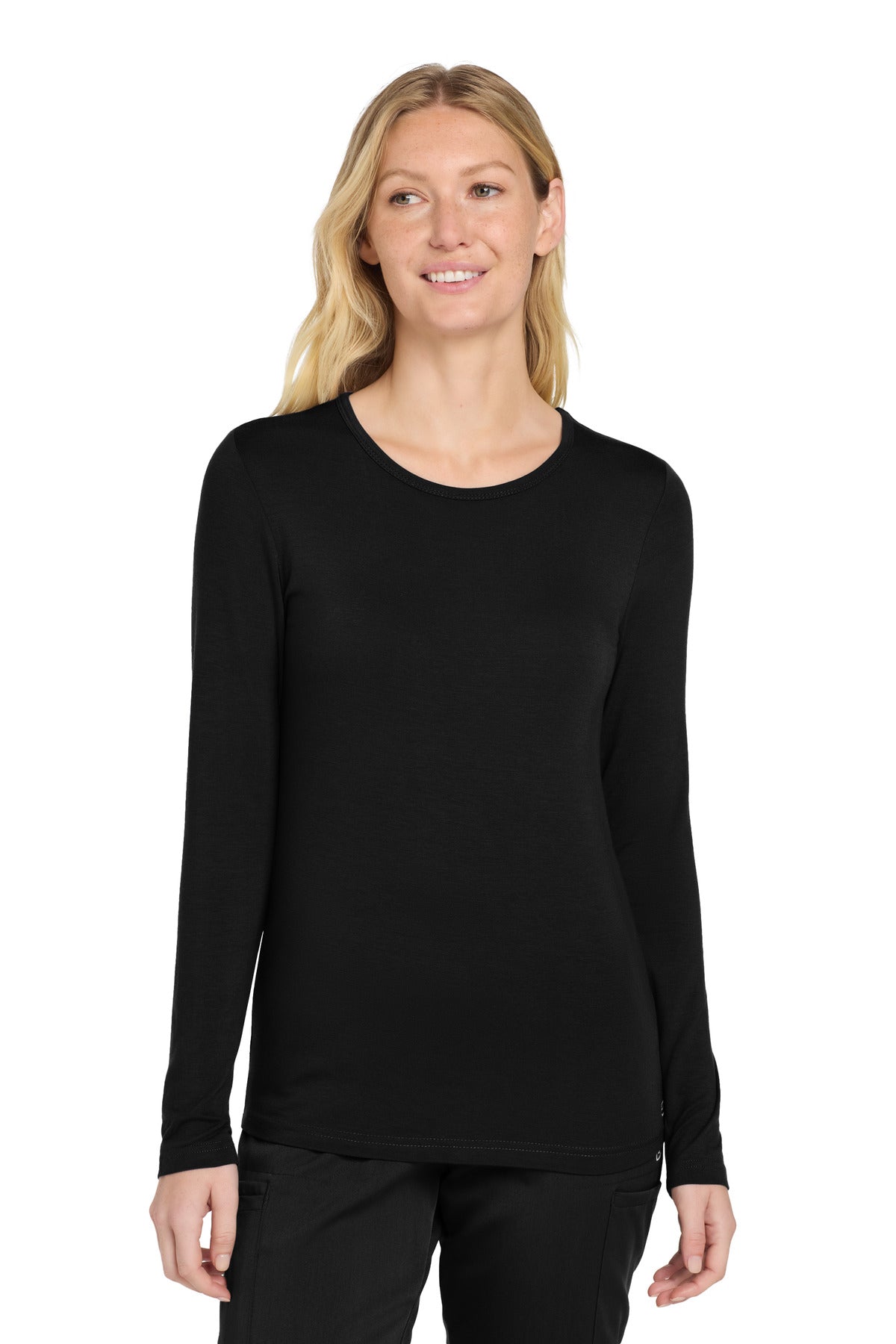 Front View of Black Wink Women's Long Sleeve Layer Tee WW4029