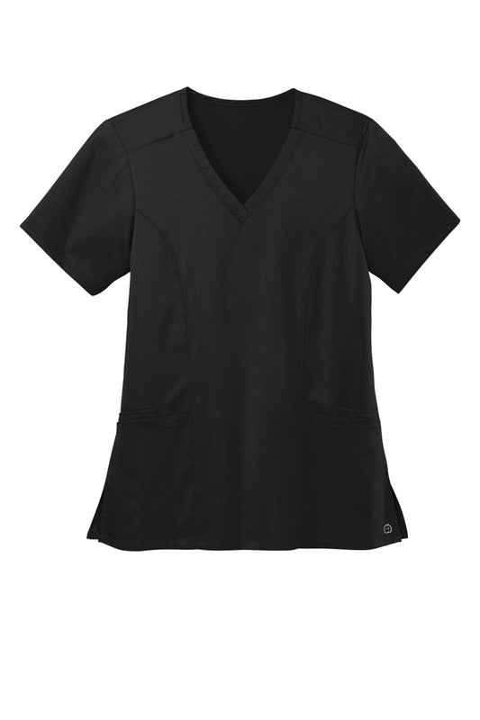 Front View of Black Wink Women's Premiere Flex V-Neck Top WW4168