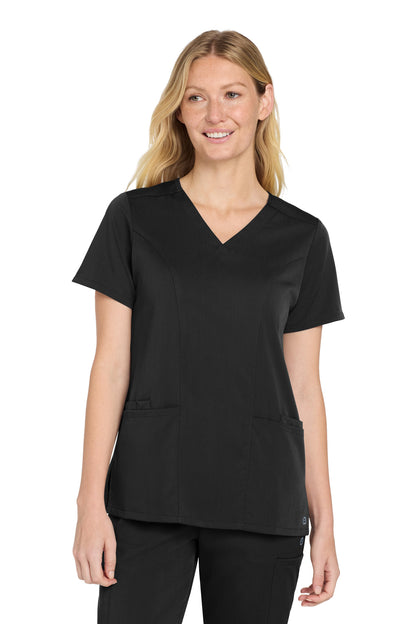 Front View of Black Wink Women's Premiere Flex V-Neck Top WW4168