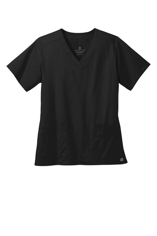 Front View of Black Wink Women's WorkFlex V-Neck Top WW4560