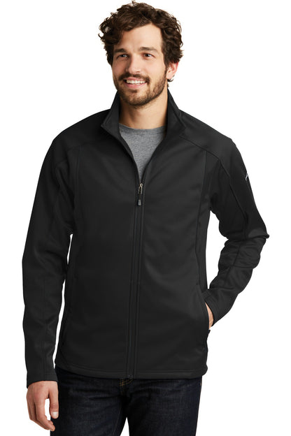 Front View of Black/Black Eddie Bauer Trail Soft Shell Jacket. EB542