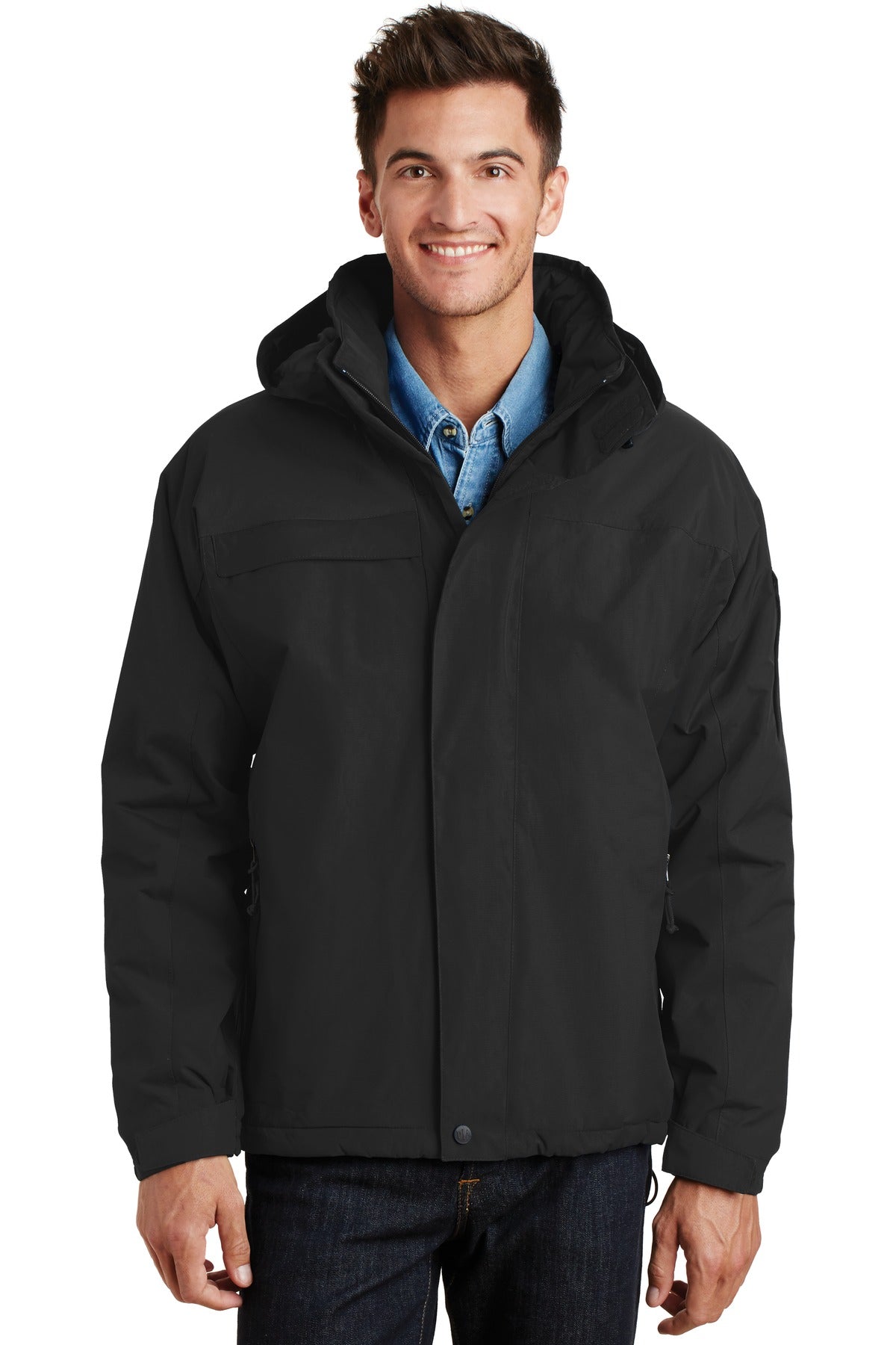 Front View of Black/Black Port Authority Nootka Jacket. J792