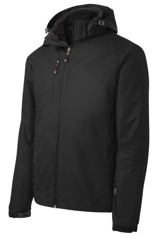 Front View of Black/Black Port Authority Vortex Waterproof 3-in-1 Jacket. J332