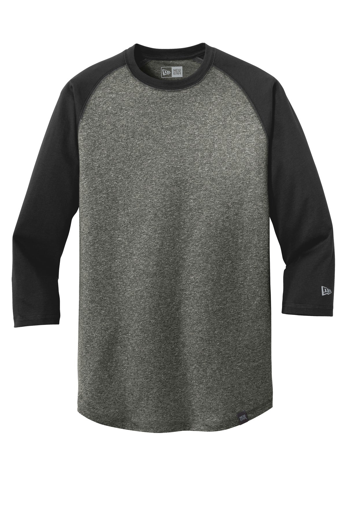 Front View of Black/Black Tw New Era Heritage Blend 3/4-Sleeve Baseball Raglan Tee. NEA104
