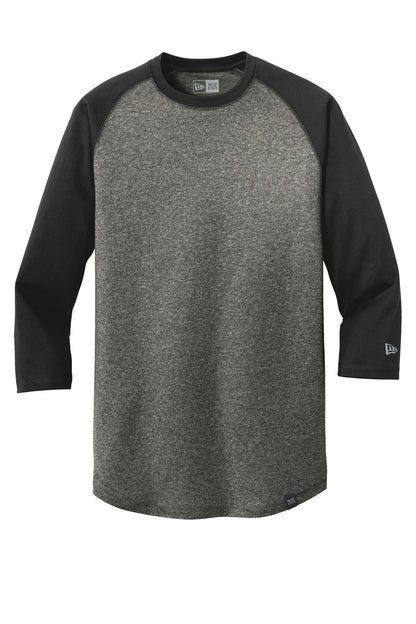 Front View of Black/Black Tw New Era Heritage Blend 3/4-Sleeve Baseball Raglan Tee. NEA104