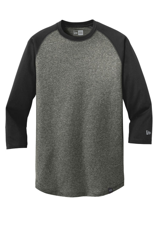 Front View of Black/Black Tw New Era Heritage Blend 3/4-Sleeve Baseball Raglan Tee. NEA104
