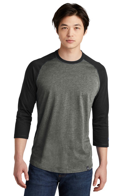 Front View of Black/Black Tw New Era Heritage Blend 3/4-Sleeve Baseball Raglan Tee. NEA104
