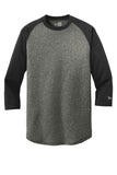 Front View of Black/Black Tw New Era Heritage Blend 3/4-Sleeve Baseball Raglan Tee. NEA104