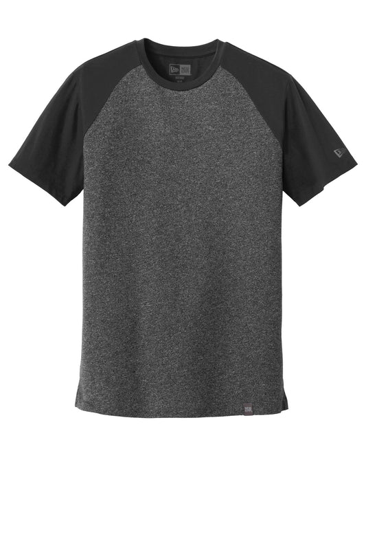 Front View of Black/Black Tw New Era Heritage Blend Varsity Tee. NEA107