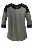 Front View of Black/Black Tw New Era Women's Heritage Blend 3/4-Sleeve Baseball Raglan Tee. LNEA104