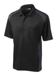Front View of Black/Charcoal CornerStone Select Snag-Proof Two Way Colorblock Pocket Polo. CS416