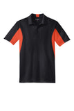 Front View of Black/Dp Orng Sport-Tek Tall Side Blocked Micropique Sport-Wick Polo. TST655