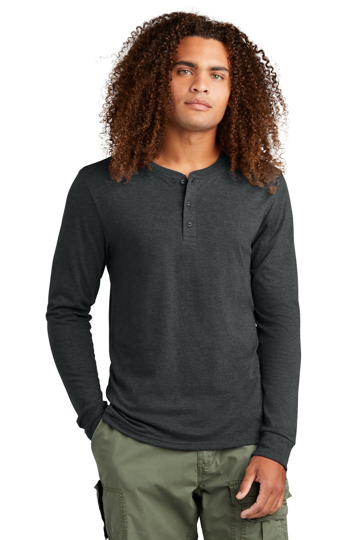Front View of BlackFrost District Perfect Tri Long Sleeve Henley DT145