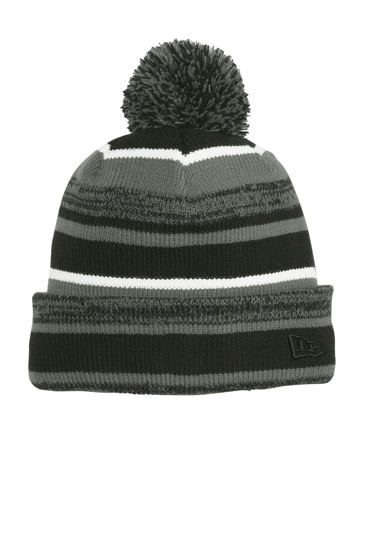 Front View of Black/Graphite New Era Sideline Beanie. NE902
