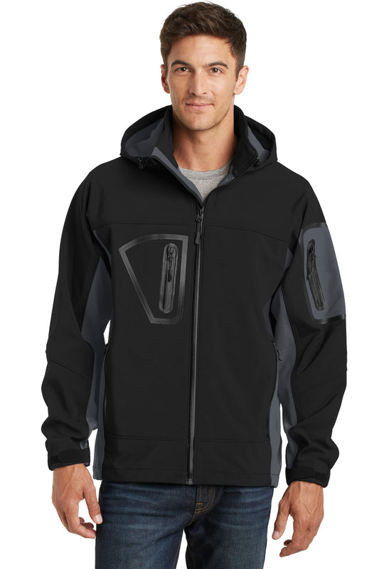 Front View of Black/Graphite Port Authority Waterproof Soft Shell Jacket. J798