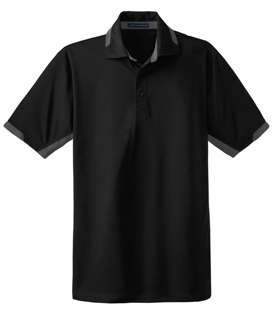 Front View of Black/Iron Gry Port Authority Dry Zone Colorblock Ottoman Polo. K524