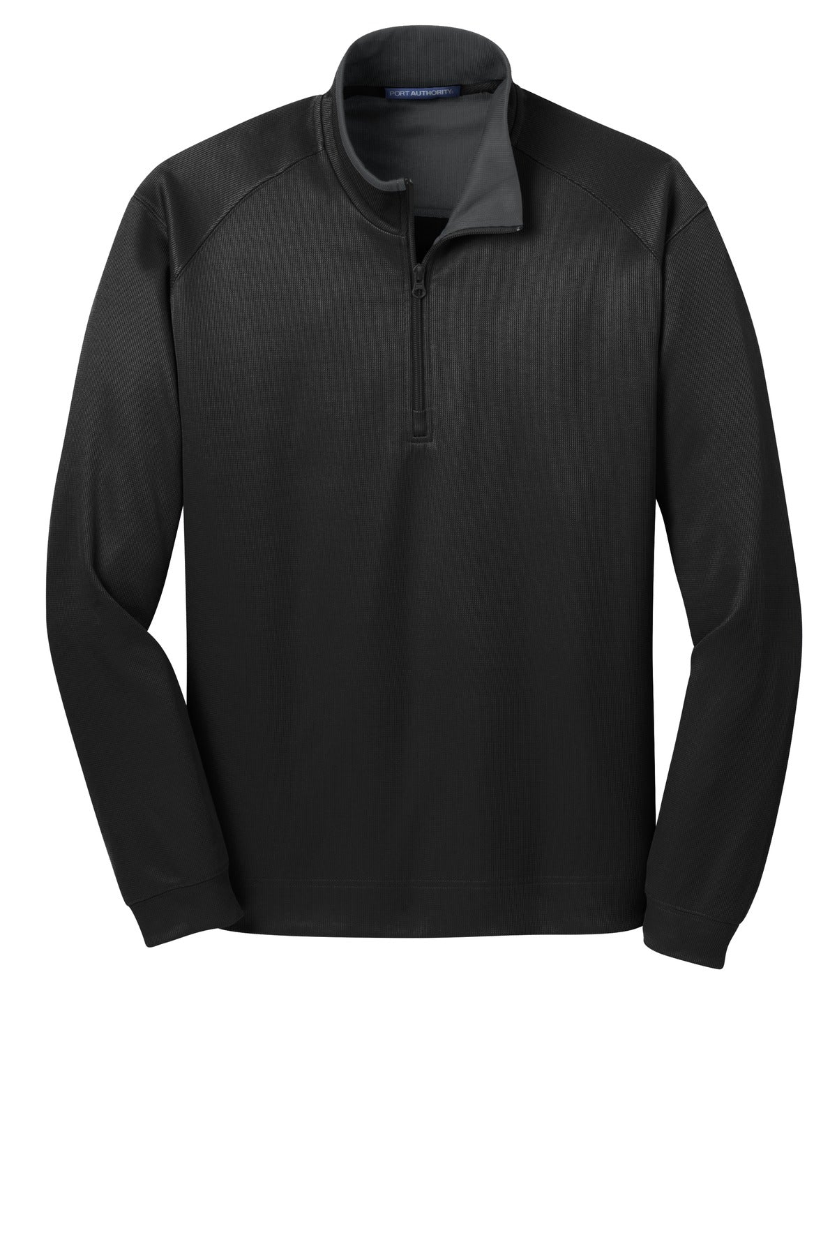 Front View of Black/Iron Gry Port Authority Vertical Texture 1/4-Zip Pullover. K805