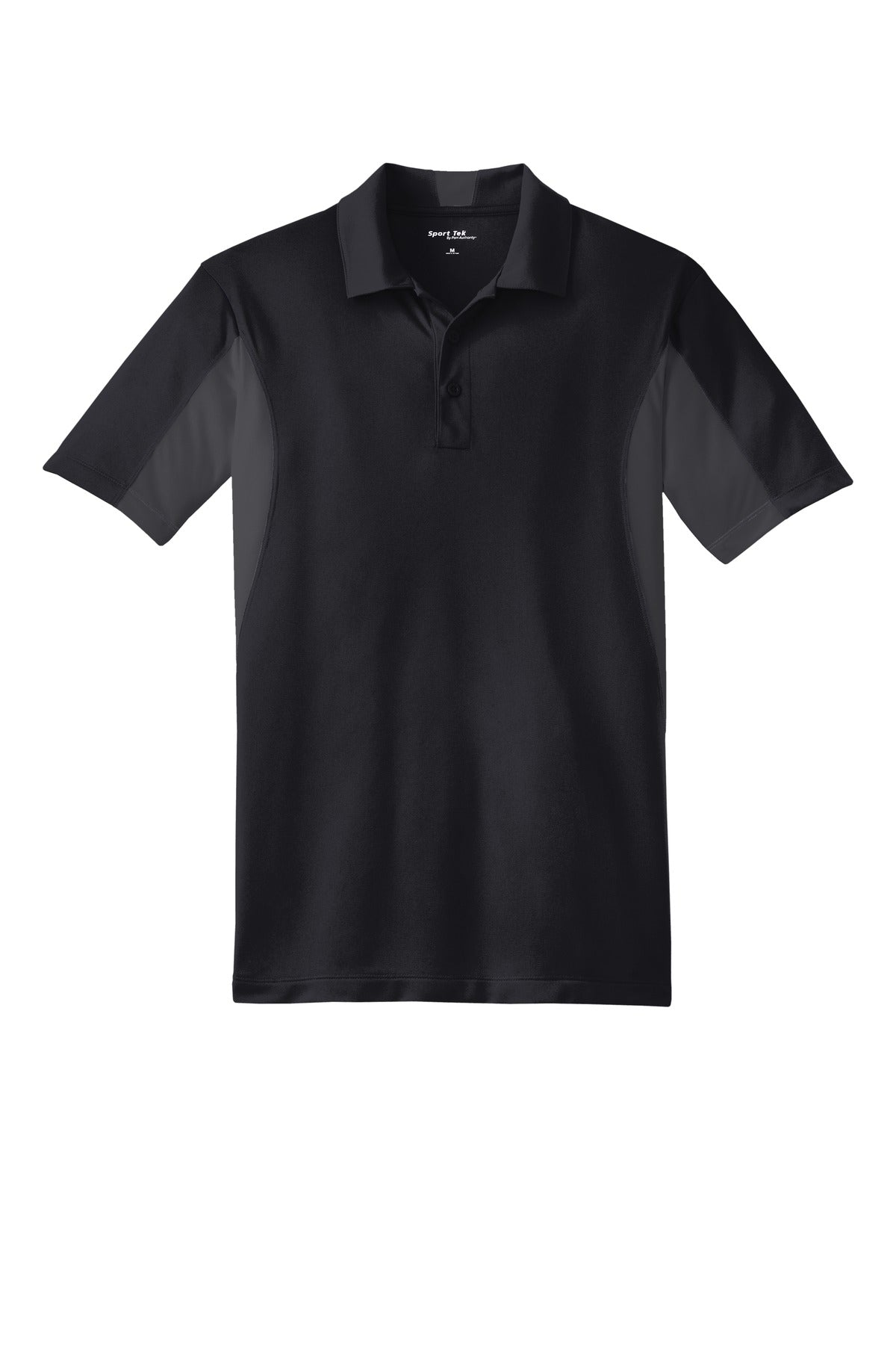 Front View of Black/Iron Gry Sport-Tek Tall Side Blocked Micropique Sport-Wick Polo. TST655
