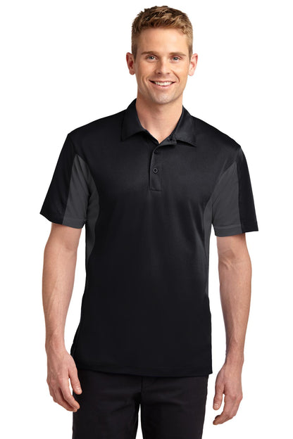 Front View of Black/Iron Gry Sport-Tek Tall Side Blocked Micropique Sport-Wick Polo. TST655