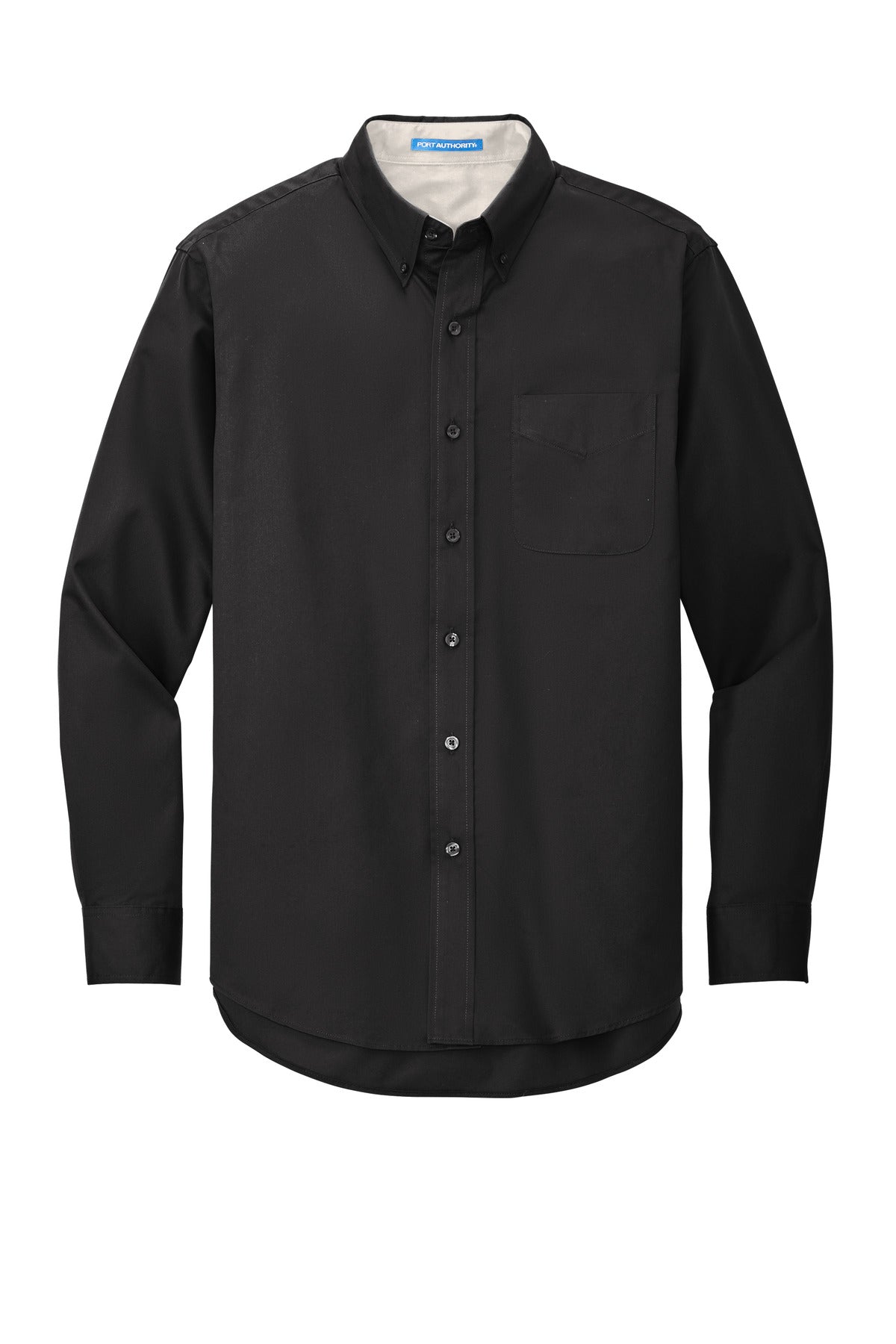 Front View of Black/Lt Stone Port Authority Extended Size Long Sleeve Easy Care Shirt S608ES