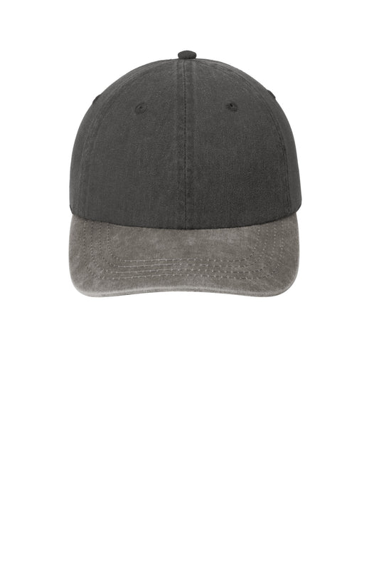 Front View of Black/Pebble Port & Company -Two-Tone Pigment-Dyed Cap. CP83
