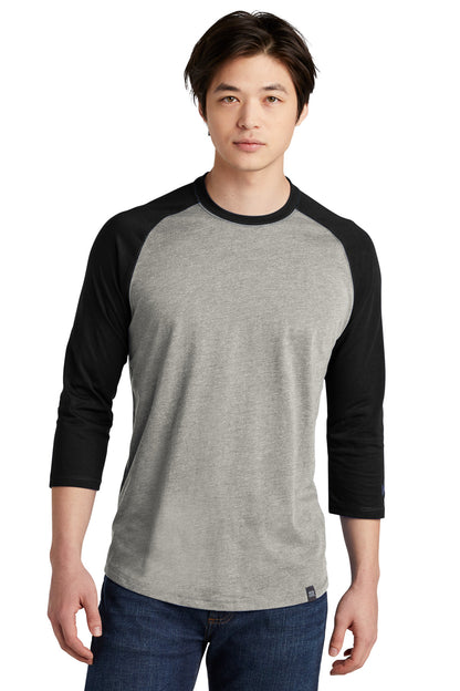 Front View of Black/Rain GyH New Era Heritage Blend 3/4-Sleeve Baseball Raglan Tee. NEA104
