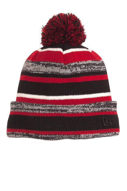 Front View of Black/Scarlet New Era Sideline Beanie. NE902