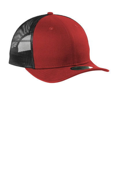 Front View of Black/Scarlet New Era Snapback Low Profile Trucker Cap NE207
