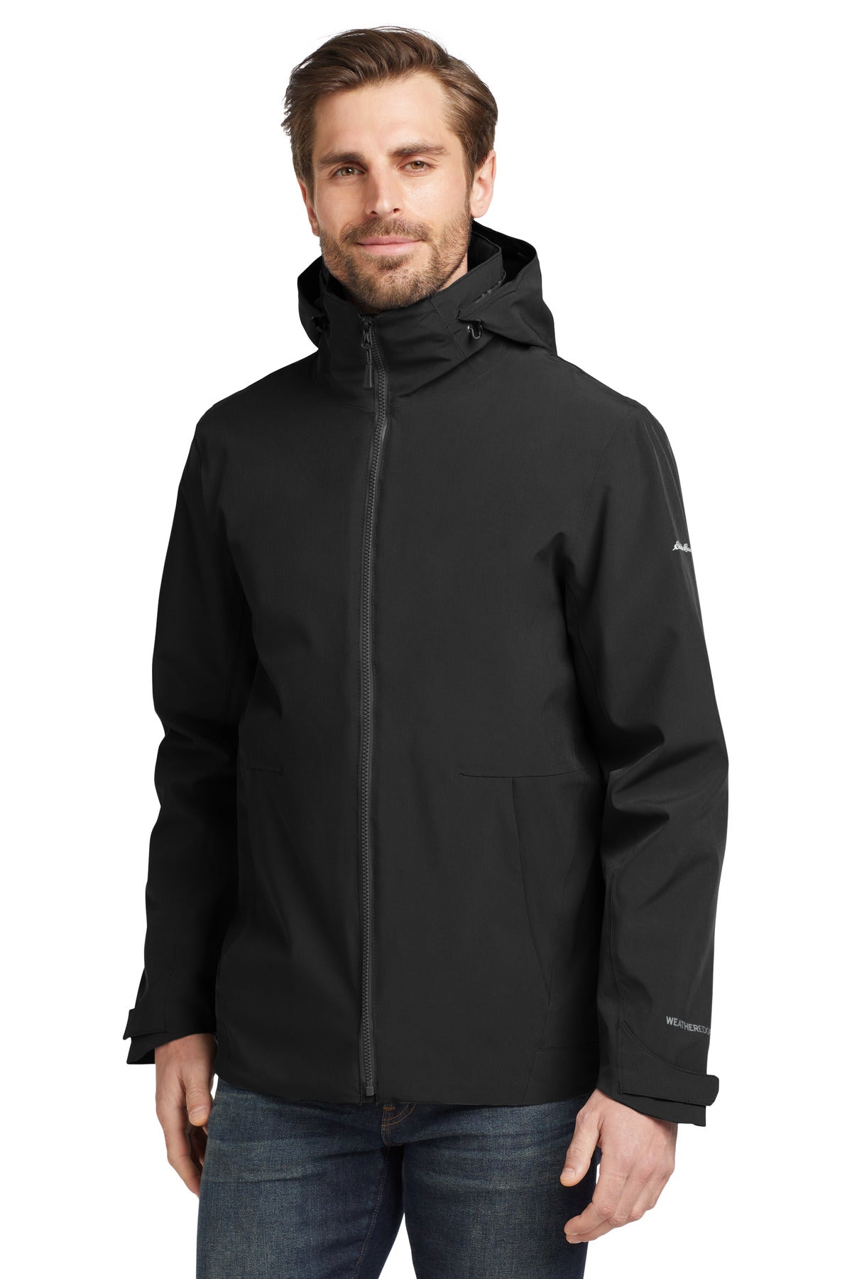 Front View of Black/Storm Gy Eddie Bauer WeatherEdge 3-in-1 Jacket EB656