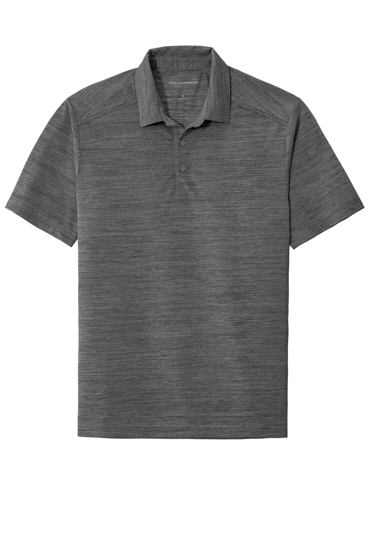 Front View of Black/Thndr Gy Port Authority Stretch Heather Polo K583